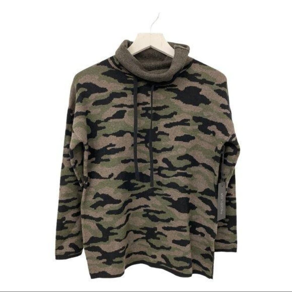 Rachel Zoe Camo Print Fold-Over Neck Sweater